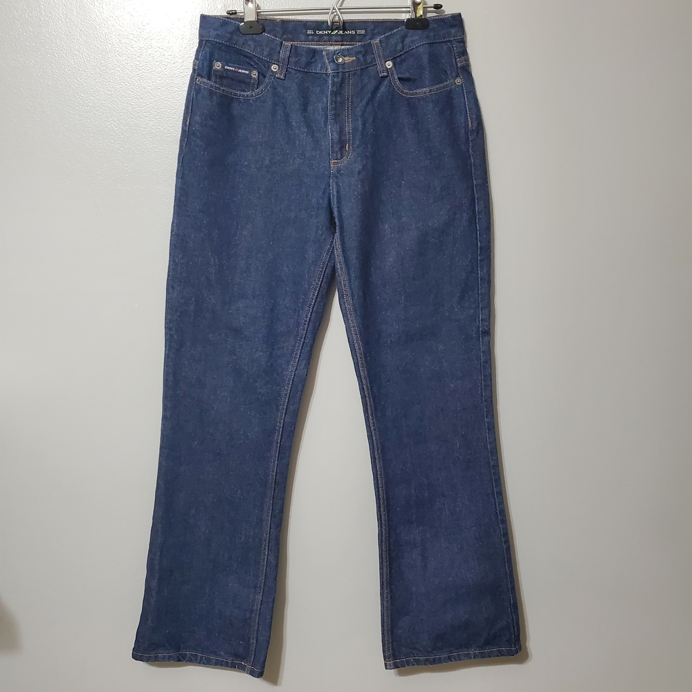DKNY Jeans Women's Bootcut Jeans Heavy Duty Cotton Denim Leather Patch Size 8R